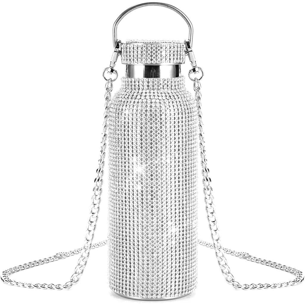 Garrafa Térmica Brilhante, Garrafas de Água com Glitter, Garrafa Térmica de Aço Inoxidável Recarregável com Corrente par