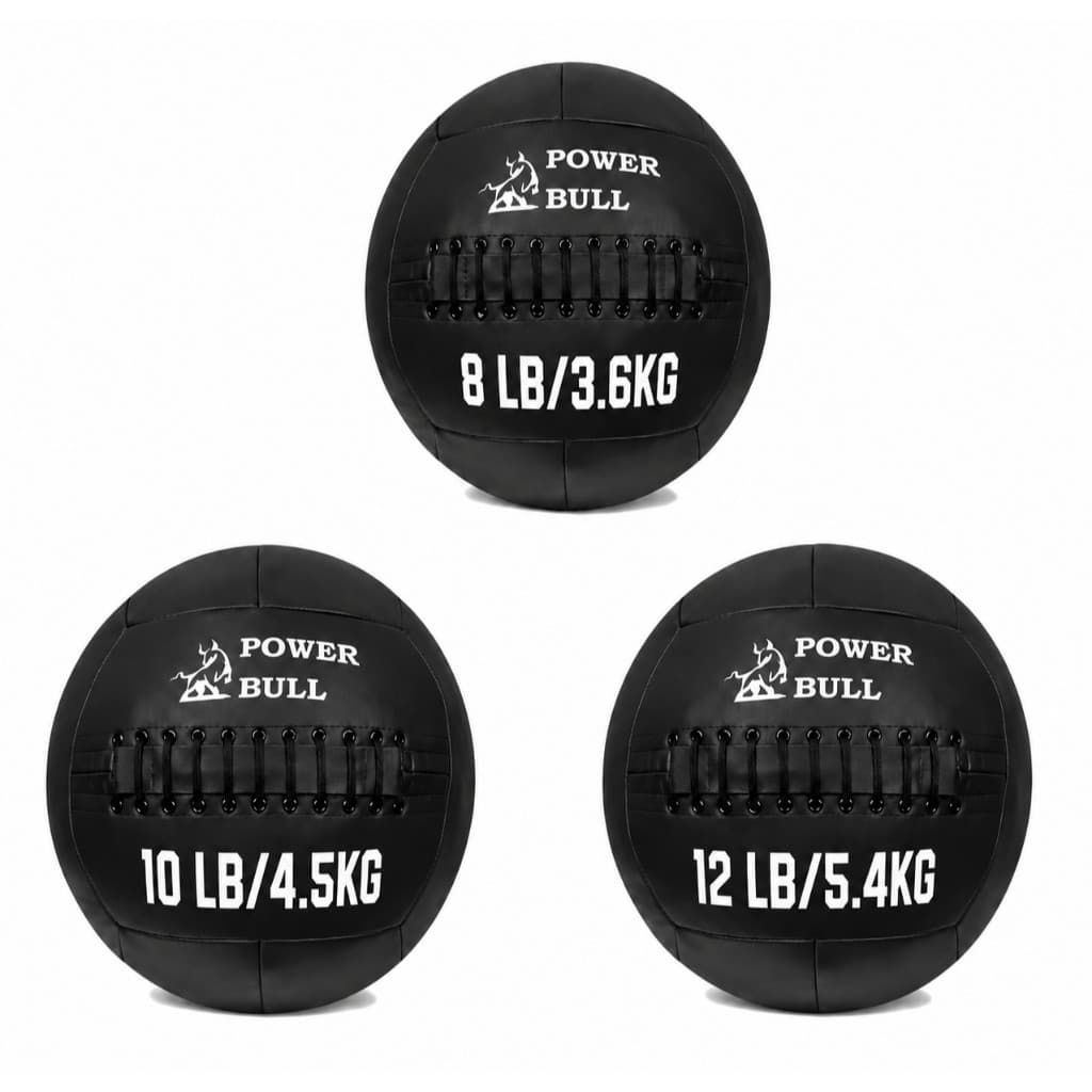 Kit 3 unidades Wall Ball Power Bull 3,6kg 4,5kg e 5,4kg Couro Eco Medicine Ball Funcional Cross Training