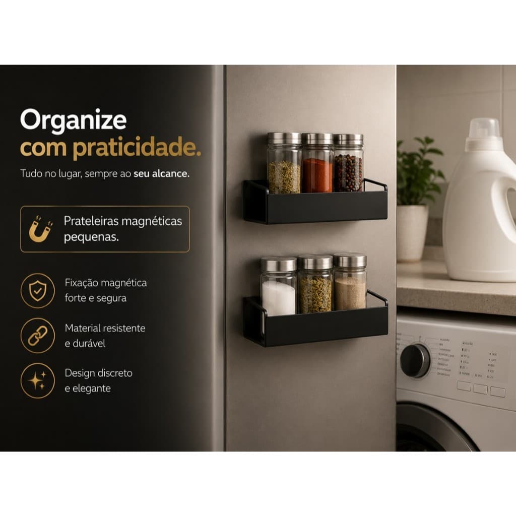 Prateleira Magnética Pequena em Aço Carbono | Organizador Multiuso - Sem furos - Super resistênte