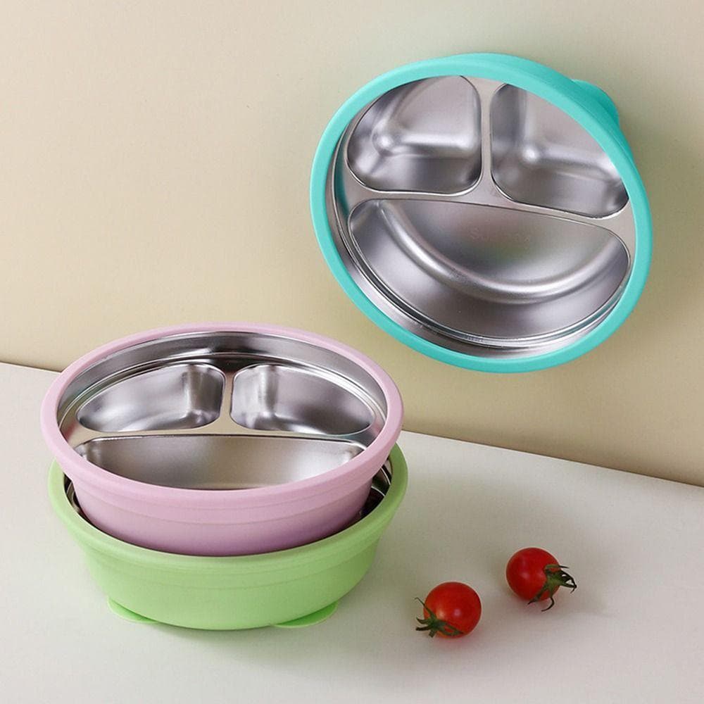 Prato De Jantar Com Ventosa Para Bebê , Design Dividido Em Aço Inoxidável 304 , 3 Grades , Pratos Infantis