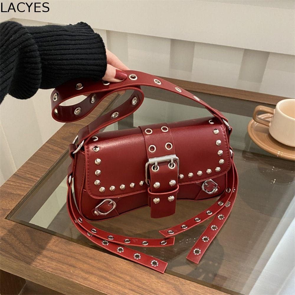 LACYES Y2K Bolsa para axilas, bolsa de ombro com rebite de grande capacidade, bolsa para axilas estilo Punk americano
