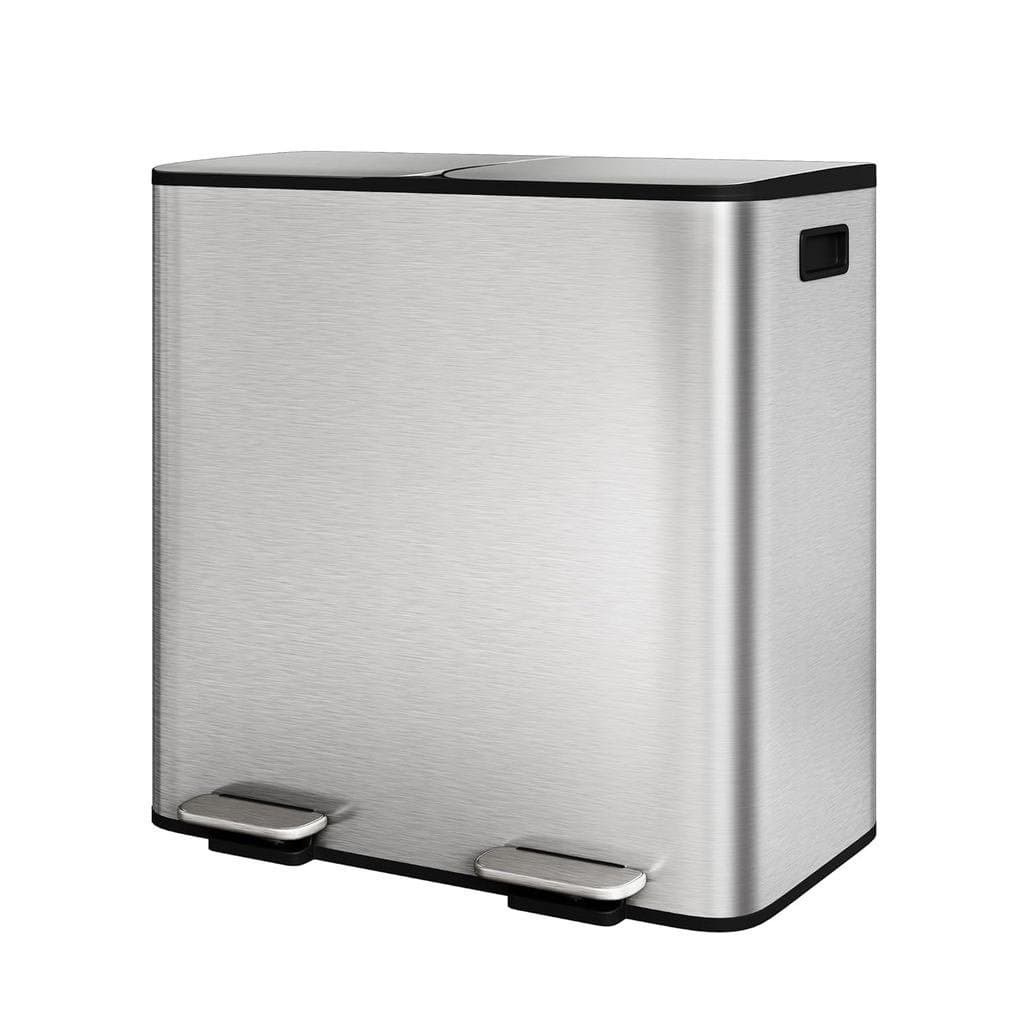 GarveeHome Lixeira Dupla de Aço Inoxidável 2 x 10,6 galões com Tampa para Cozinha, Grande Lixeira Combinada para Lixo e