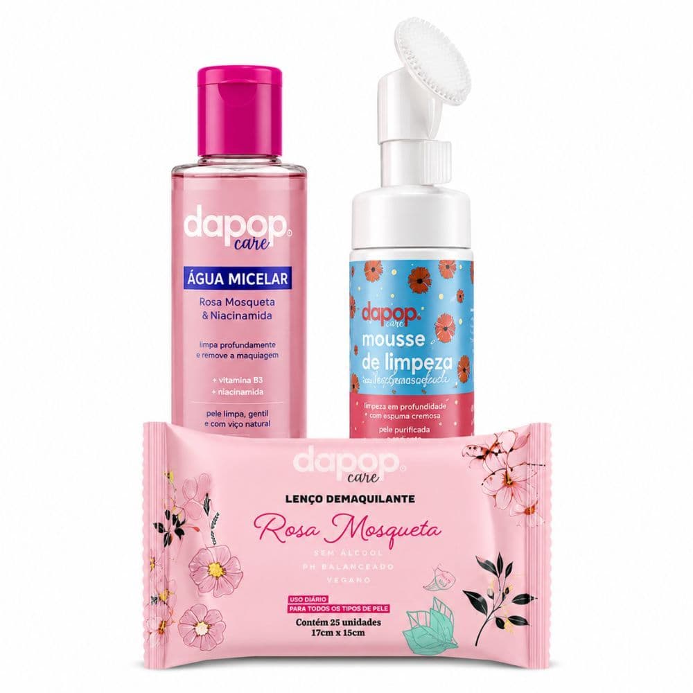 Kit Skincare Dapop Água Micelar Mousse Lenço Facial