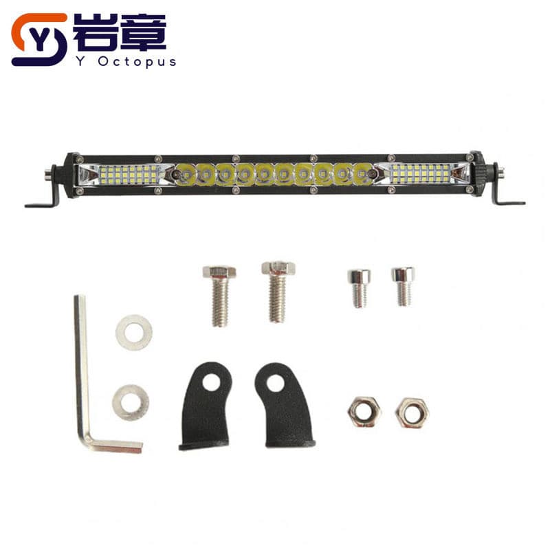 Farol LED de linha única para carro 24V, farol dianteiro para caminhão, luz de modificação off-road, faixa longa, foco m