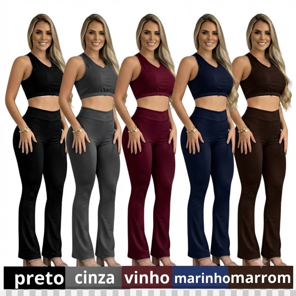 Conjunto Calça e Top Legging FLARE Leg Boca De Sino Bailarina Cintura Média Suplex Academia  Fitness