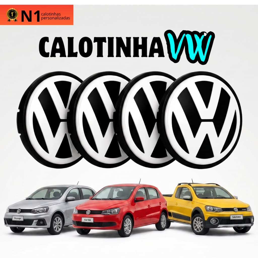 Kit 4 Calotinha Tampa cubo de Roda Volkswagen Gol G5 G6 Fox Golf Spacefox T-Cross Nivus Virtus Saveiro Voyage Polo