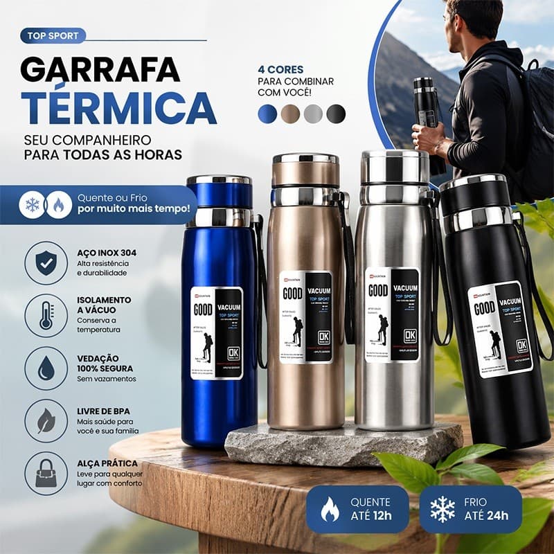 Garrafa térmica de aço inoxidável de 1 000 mililitros, com filtro de chá, adequada para água potável e café, com pega