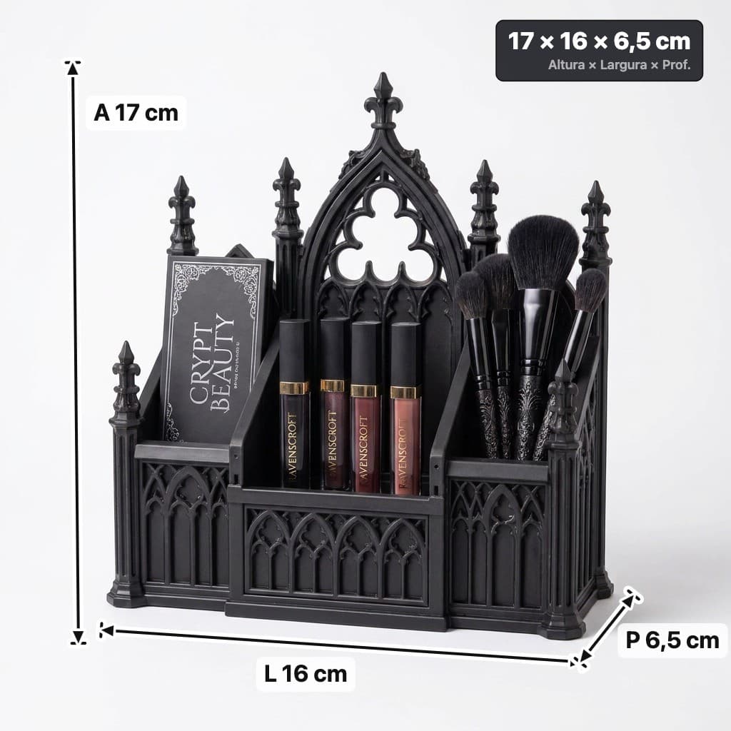 Porta Maquiagem Gótico Organizador de Pincéis Decoração Dark Bruxa Wicca Sombria Esotérica Catedral