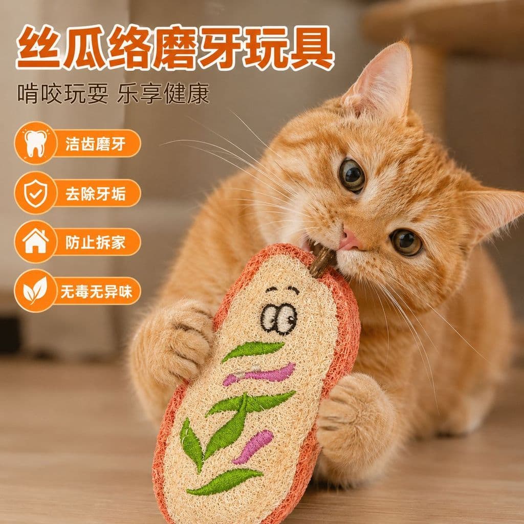 Brinquedo para Gatos com Matatabi e Bucha Vegetal, Mordedor Dental Anti Estresse