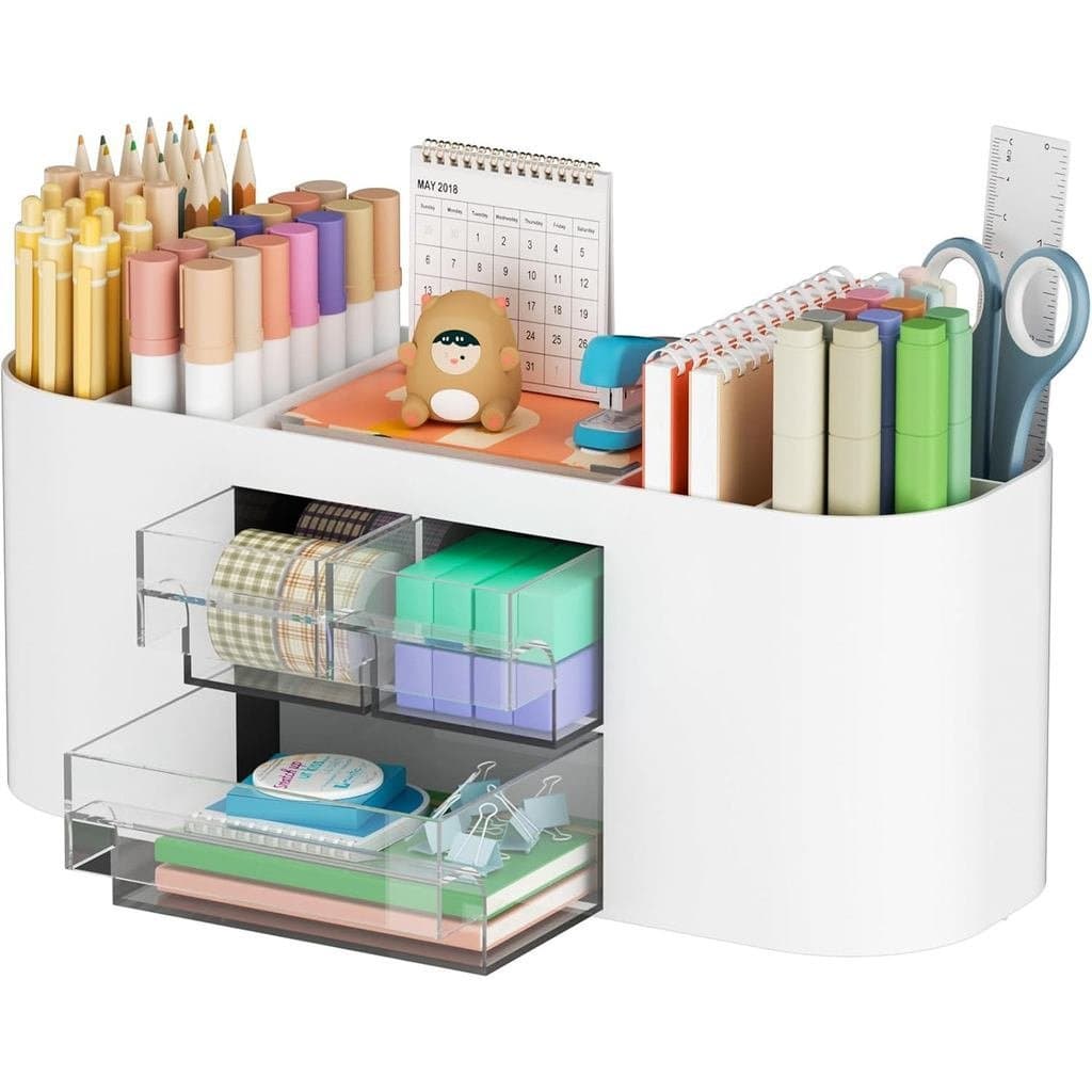Organizador de Mesa Marbrasse com 3 Gavetas, Porta-Lápis Multifuncional, Organizadores e Acessórios de Mesa com 7 Compar