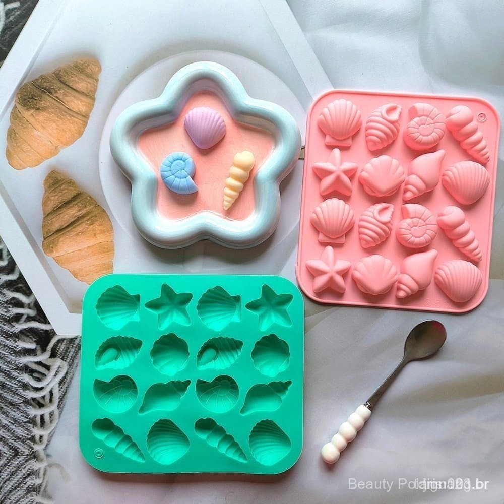 1 peça de molde de silicone em formato de estrela-do-mar com 16 furos para chocolate, doces, pudim, biscoitos e decoraçã