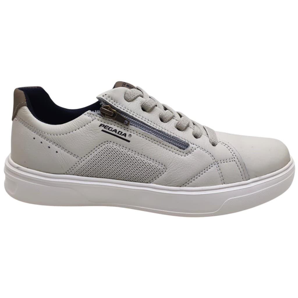 Sapatênis Masculino Pegada Couro Legítimo Branco Confortável Casual Urbano Original 112901