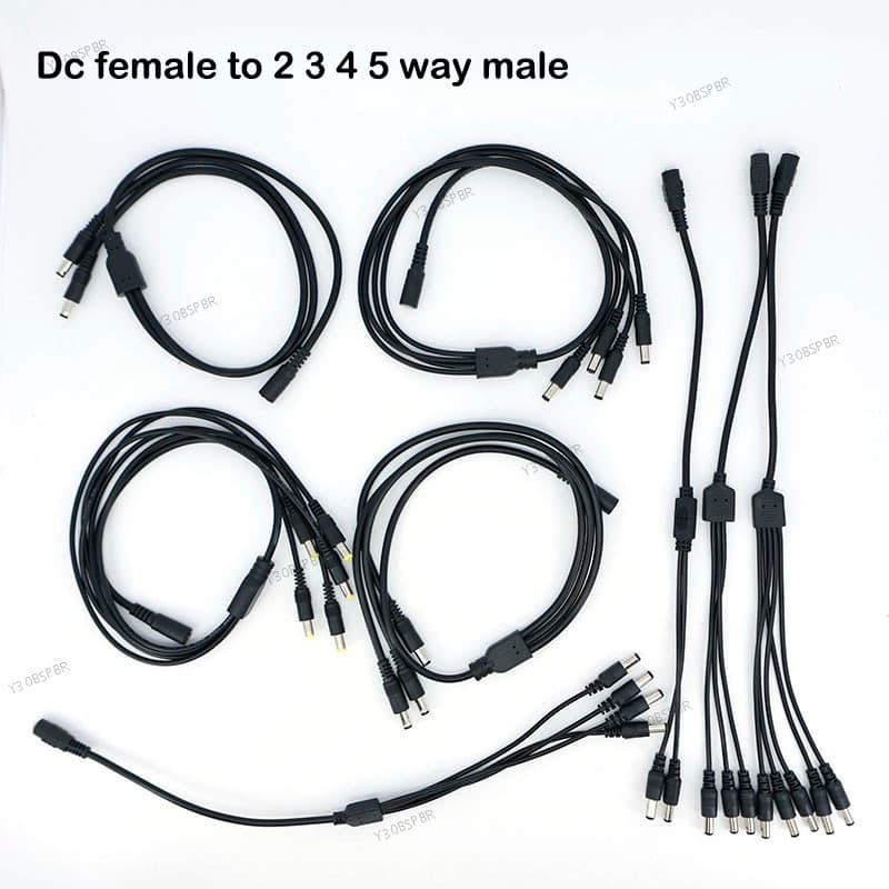 DC 1 Fêmea Para 2 3 4 5 Vias 22awg 18awg Conector Macho Fonte De Alimentação Divisor Plug Adaptador Cabo 5.5mm X 2.1mm L