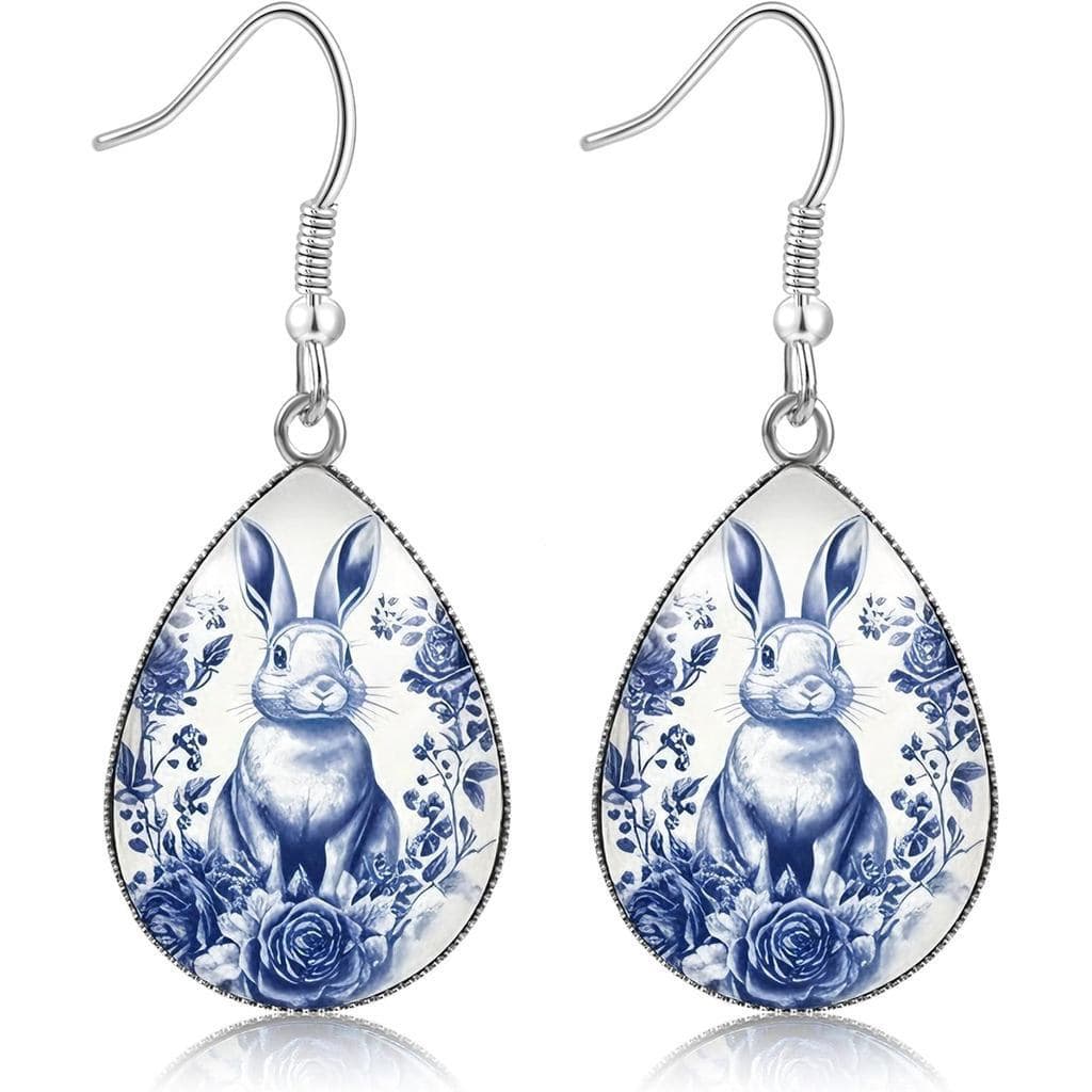 Brincos de Coelhinho da Páscoa Trinckle para Mulheres, Brincos de Coelho Azul e Branco que Combinam com Roupas de Páscoa