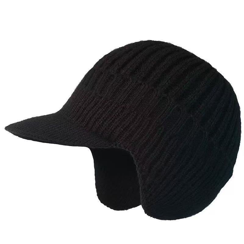 Boné de beisebol masculino forrado com fleece, com proteção para as orelhas, em malha canelada e espessa para proteção c