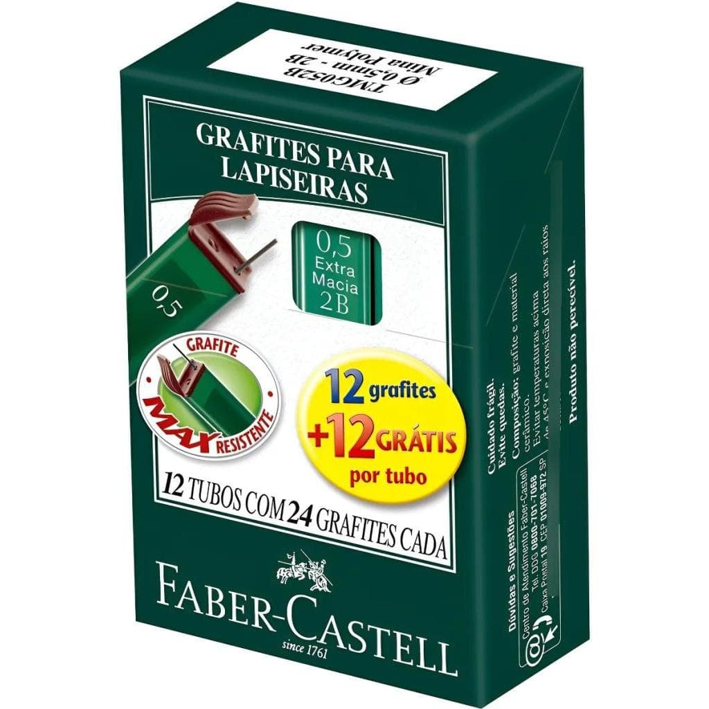 Grafite Faber-Castell 0.5mm 2B Extra Macio - 12 Tubos com 24 Minas