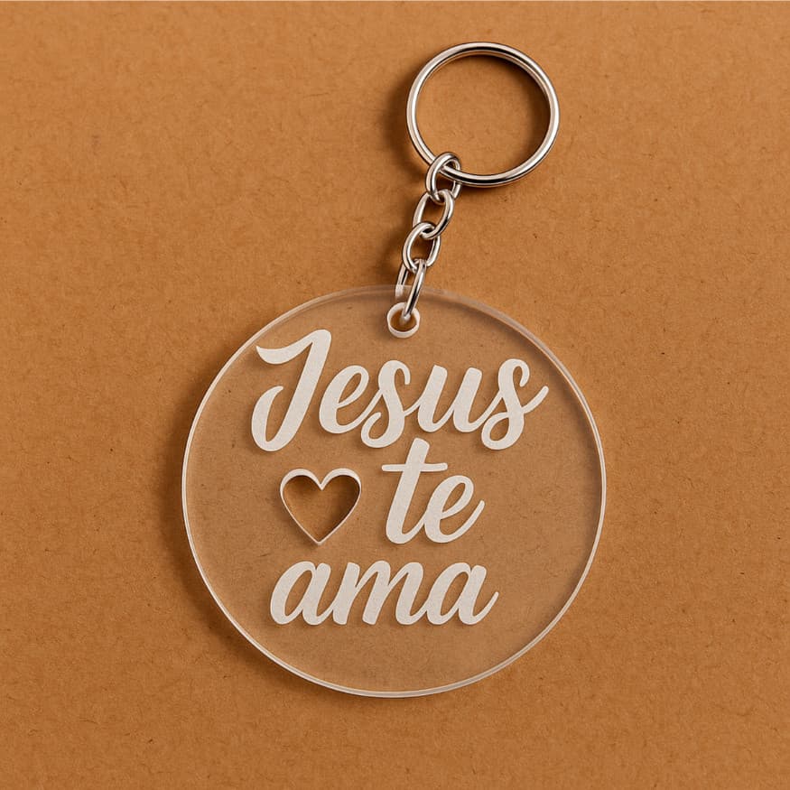 30 á 100 Chaveiros Acrílico Transparente Jesus Te Ama Lembrancinha Religiosa Fé Igreja