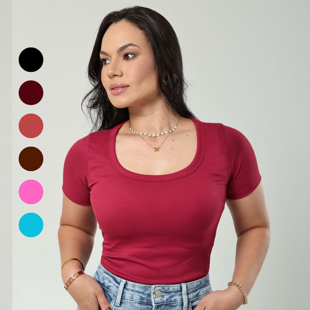 Blusa Blusinha Feminina Basica Curta Canelado Gola Quadrada Manga Manguinha Trabalho Faculdade