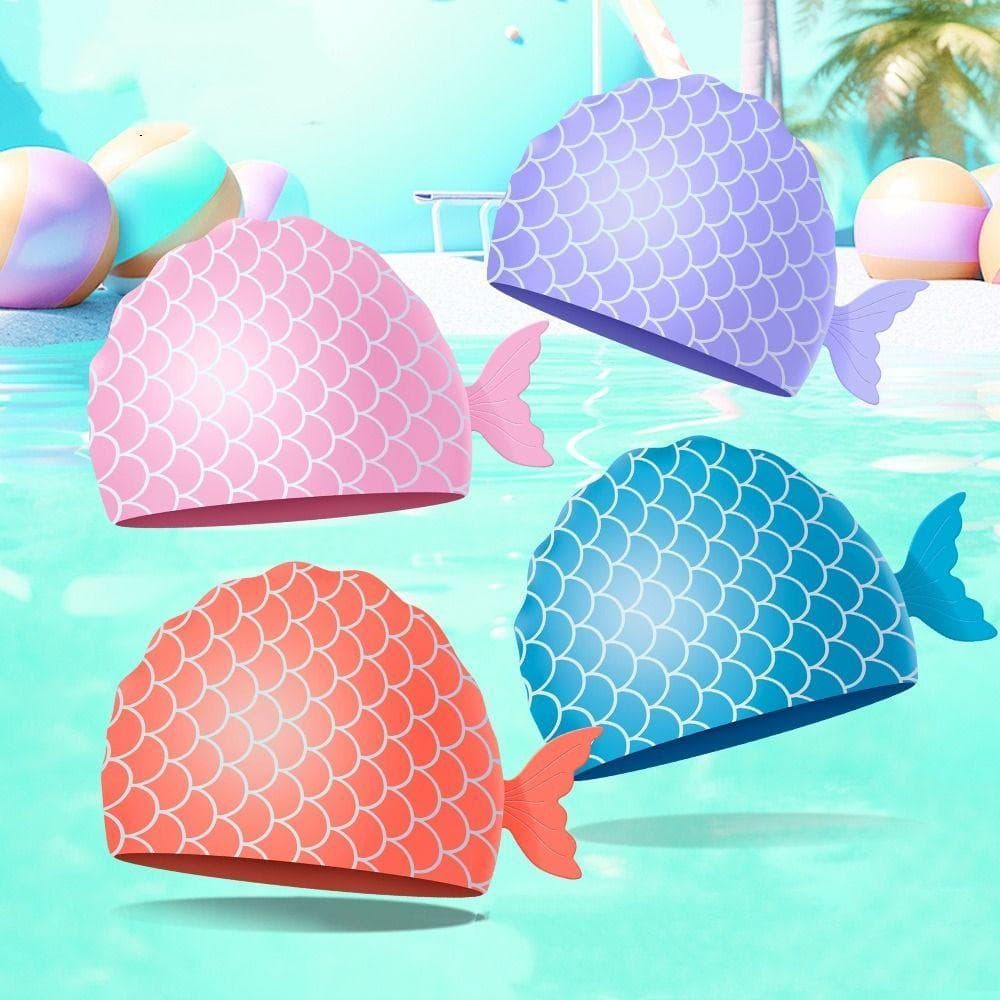 Touca de Natação Infantil TEVO, Silicone com Design de Peixe Fofo, Chapéu Impermeável com Proteção para os Ouvidos NWJY