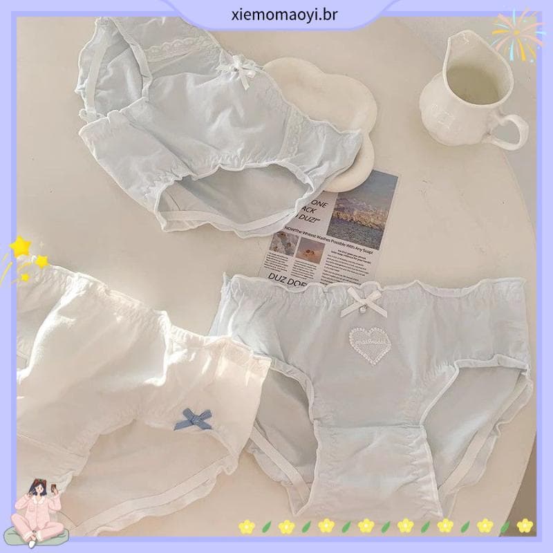 Azul outono bonito doce classe A bebê algodão roupa interior feminina outono inverno meados de cintura respirável 5A ant