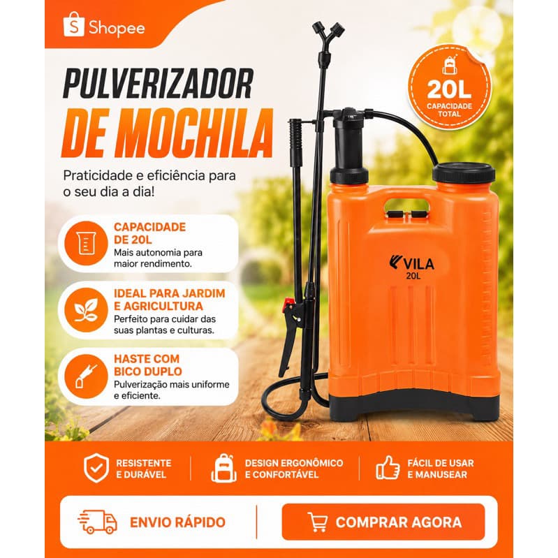 Pulverizador Costal Manual 20L Bomba de Pulverização Agrícola para Jardim, Horta, Lavoura e Controle de Pragas