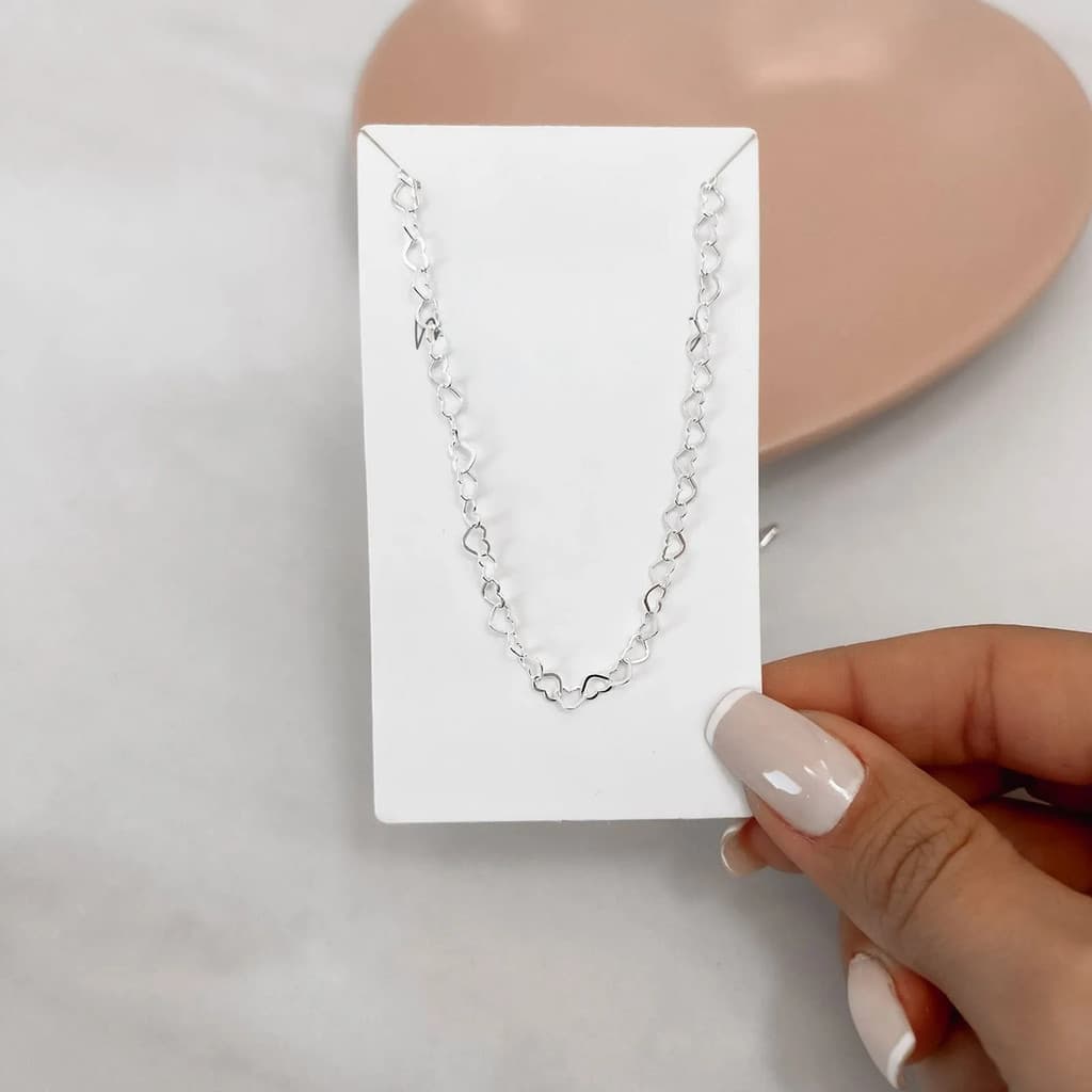 Corrente Feminina Elo Coração F50 45cm Prata 925 Elegante