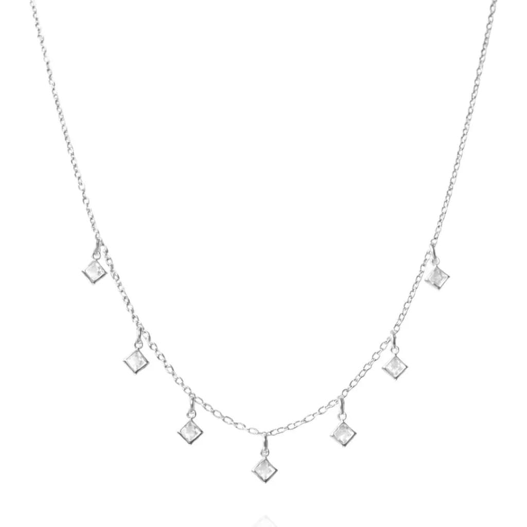 Colar Prata 925 Com Pingentes Prisma Cristais