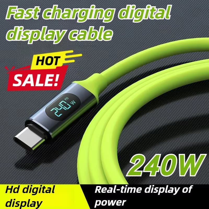 100W/240W Tipo C Para Cabo De Carregamento Super Rápido Do Telefone Com Display LED USB-Dados Silicone Líquido 2026