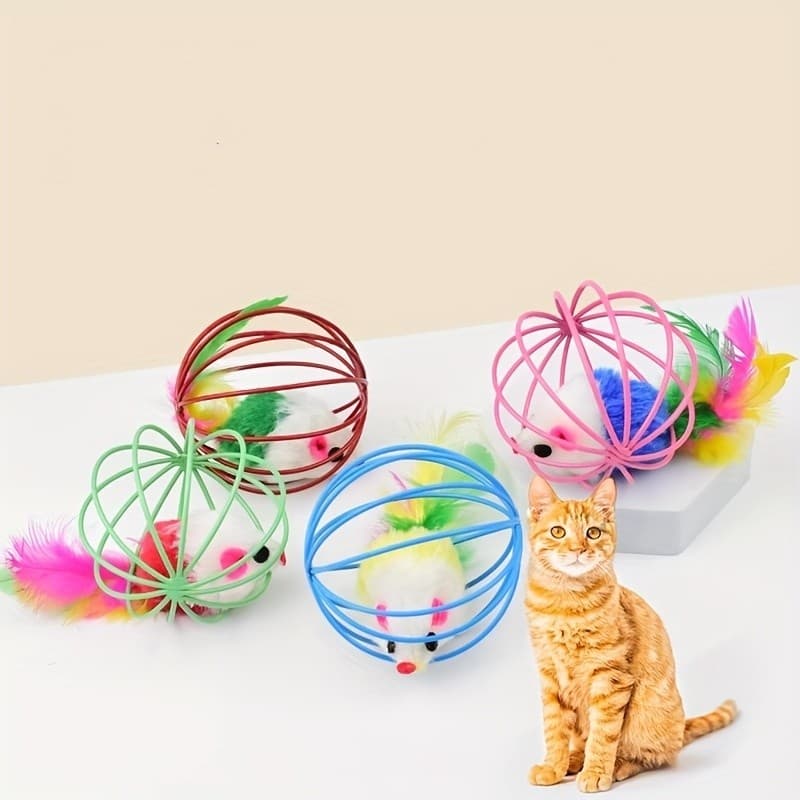 Gaiola de gato aleatória Mini brinquedo gato feliz provocando gato cor mouse brinquedo gaiola bola auto-pena brinquedo A