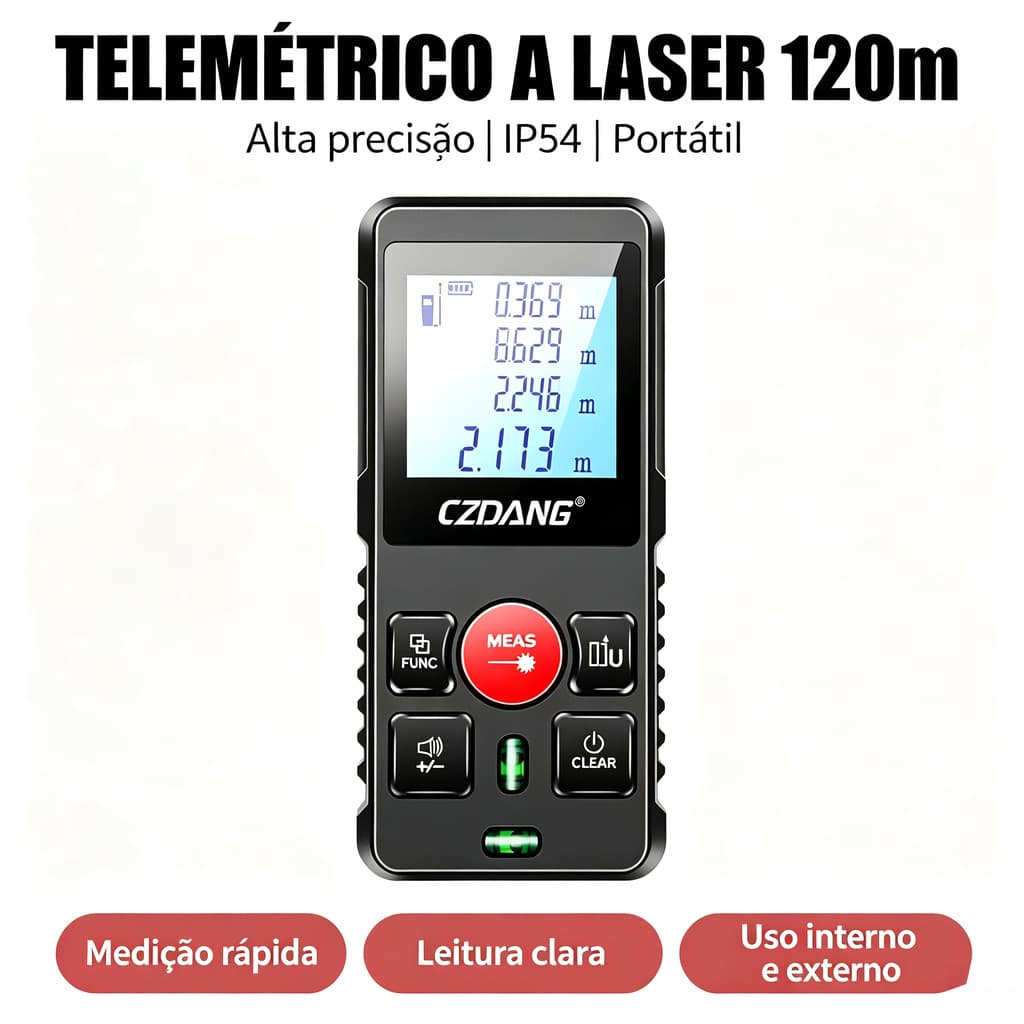 TTelemétrico a Laser Profissional 120m Alta Precisão Tela LCD Luz Fundo Nível de Bolha Medição Área Volume IP54