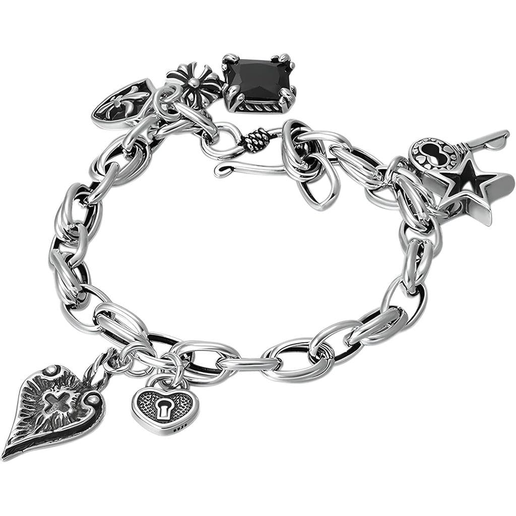 Pulseira de Prata Esterlina 925 Genérica com Fecho e Chave para Mulheres e Homens, Pulseira para Mulheres com Pingente d