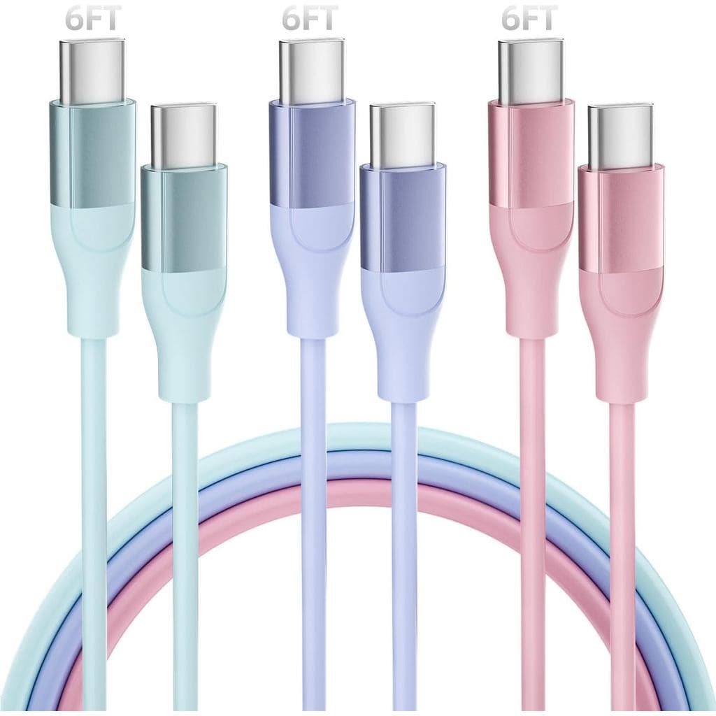 Cabo USB C, Pacote com 3 Cabos de Carregamento USB C de 6 Pés, Cabo Tipo C para USB C de 60W, Cabo de Carregamento Rápid