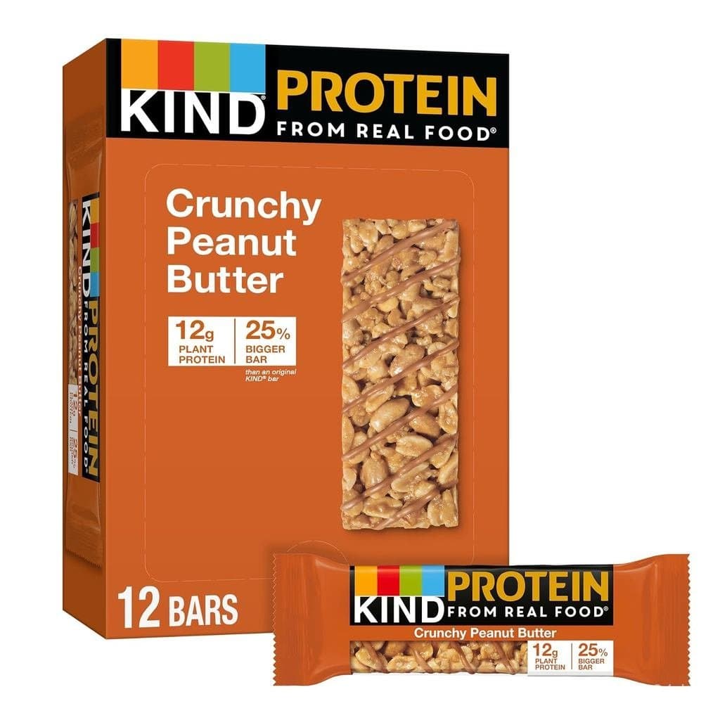 Barras de Proteína KIND, Crocantes com Manteiga de Amendoim, Sem Glúten, 12g de Proteína, 12 Unidades