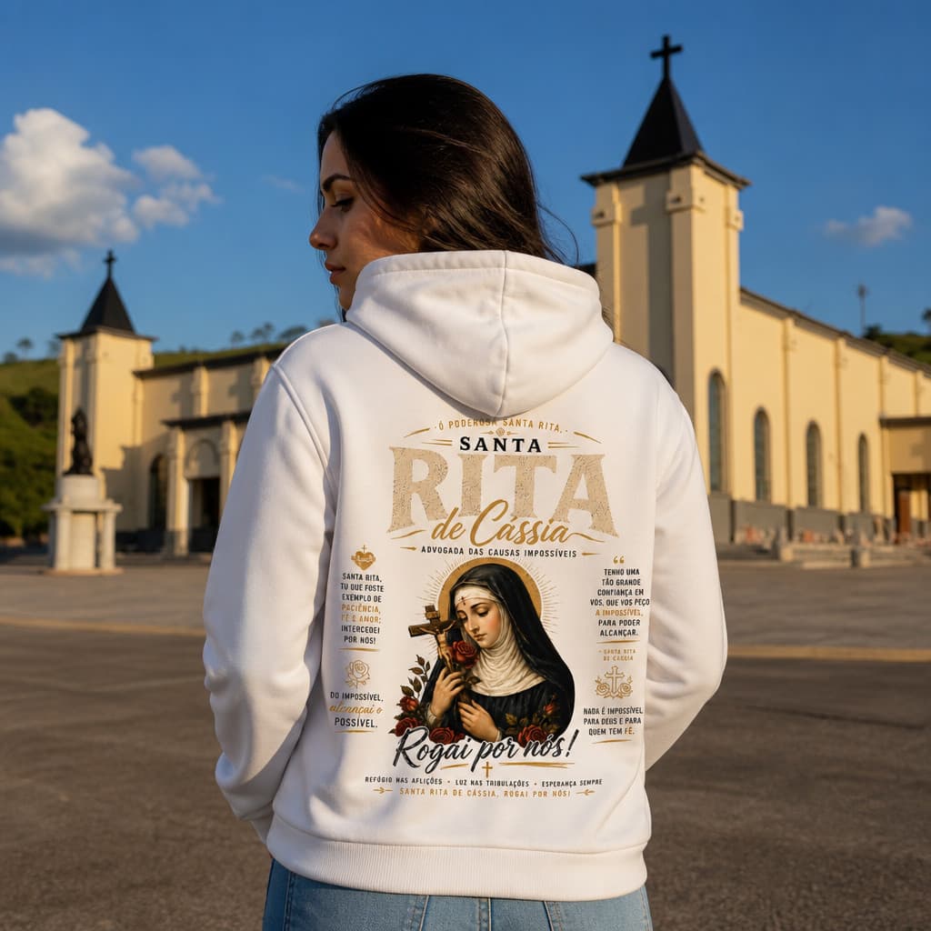 Moletom Canguru Santa Rita De Cássia Unissex Algodão Penteado Premium Size Reforçado Confortável