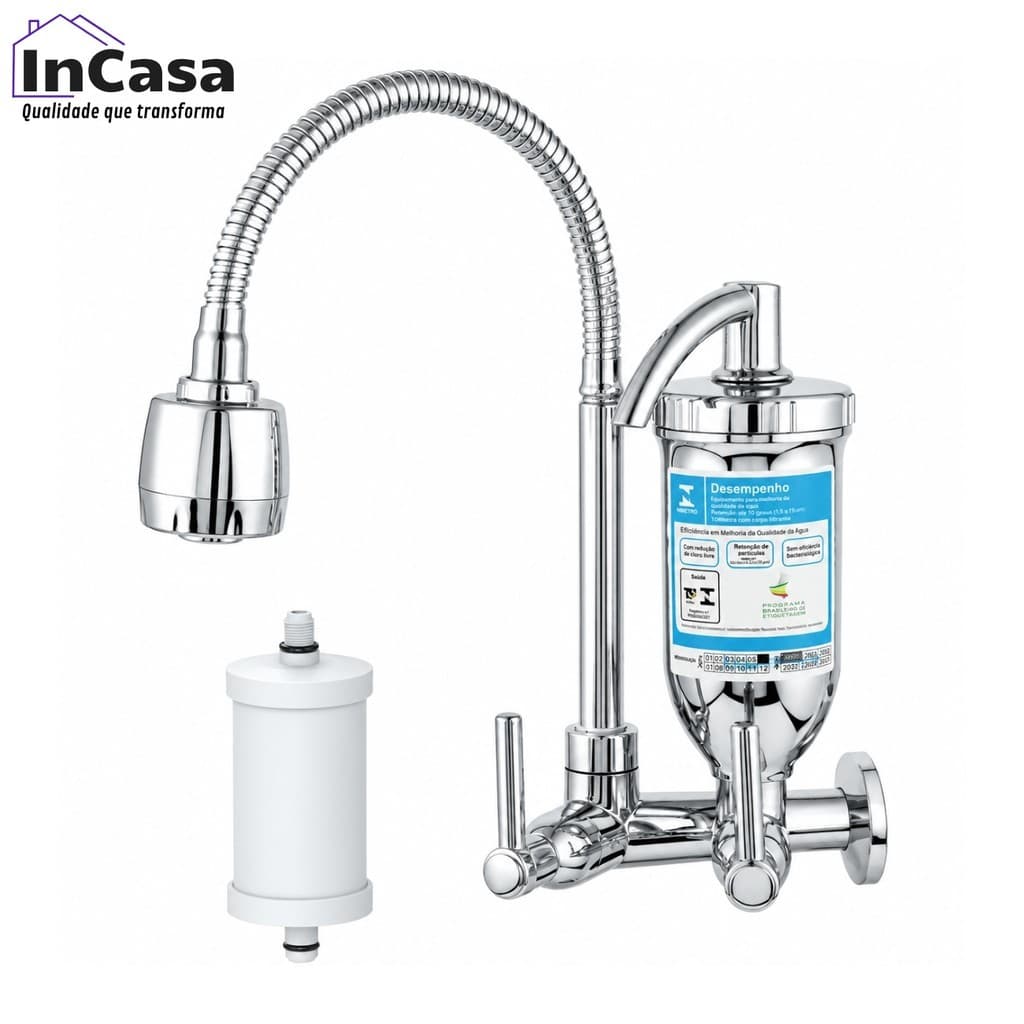 Torneira de Cozinha Gourmet com Filtro de Água Bica Flexível 2 Jatos ABS 2167 C70