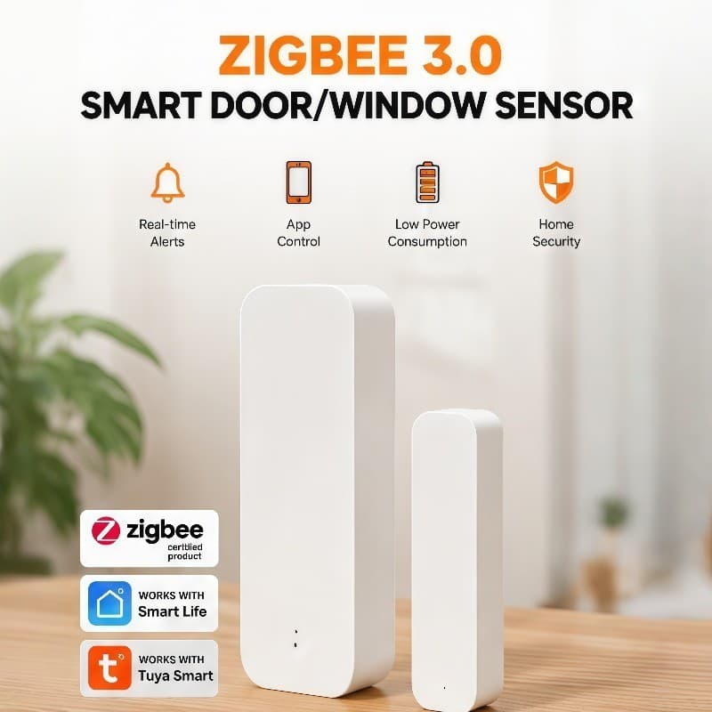 Tuya ZigBee 3.0 Sensor De Contato De Janela De Porta Inteligente Detector De Alarme De Segurança Em Casa Tempo Real Aler