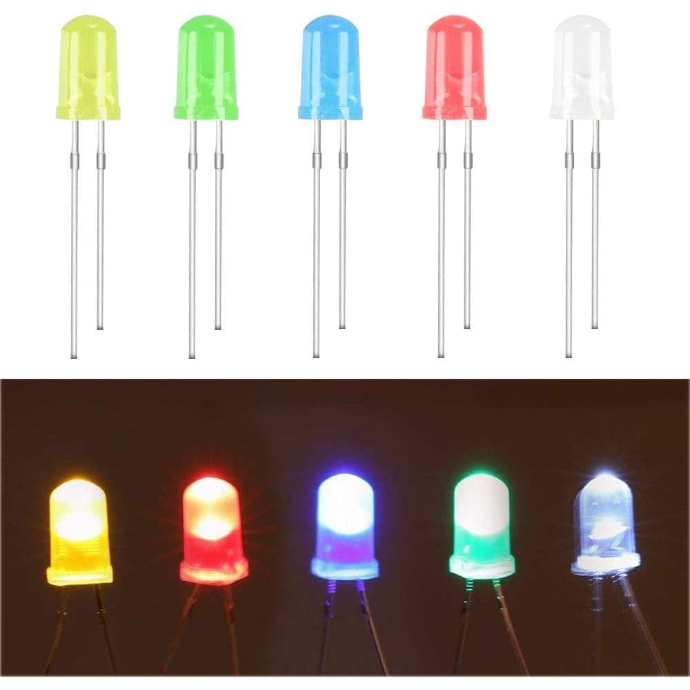 (100 Peças) Diodos de Luz LED MCIGICM de 5mm, Kit Variado de Circuitos LED para Experimentos Científicos (Multicolorido