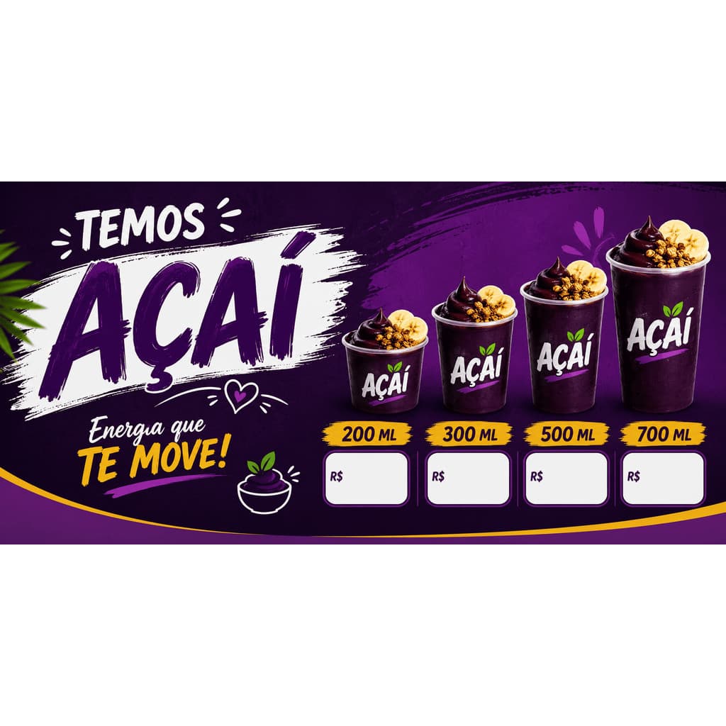 BANNER EM LONA PROPAGANDA 90X50CM COM 4 ILHÓIS ALTA QUALIDADE açai varios tamanho