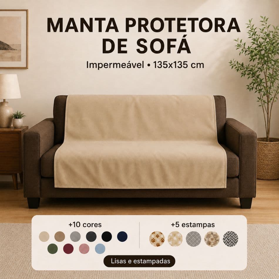 Manta Protetora de Sofá Impermeável 135x135cm | Uso Geriátrico Infantil Pet