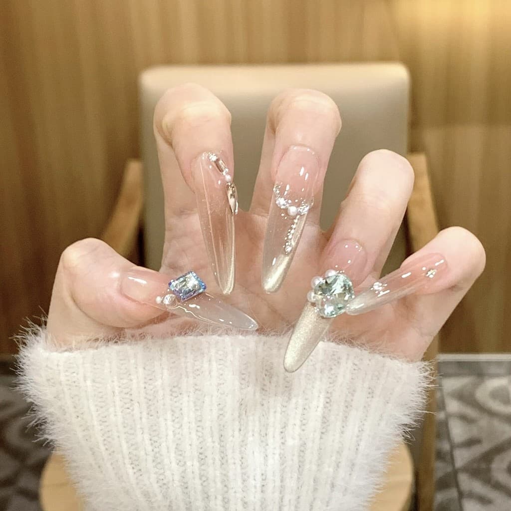 Unhas vestíveis com diamante completo, unhas destacáveis, peças de manicure, produtos acabados, destacáveis, artesanais,