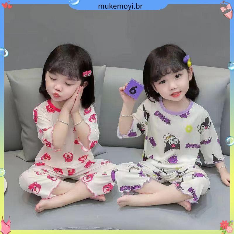 Meninas pijamas verão estilo fino gelo seda menina princesa estilo apertado lado terno bebê menina ar condicionado roupa
