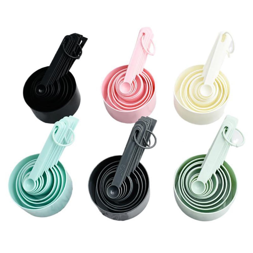 Conjunto de copos e colheres medidoras de plástico e aço inoxidável para cozinha, confeitaria e bar, colheres graduadas