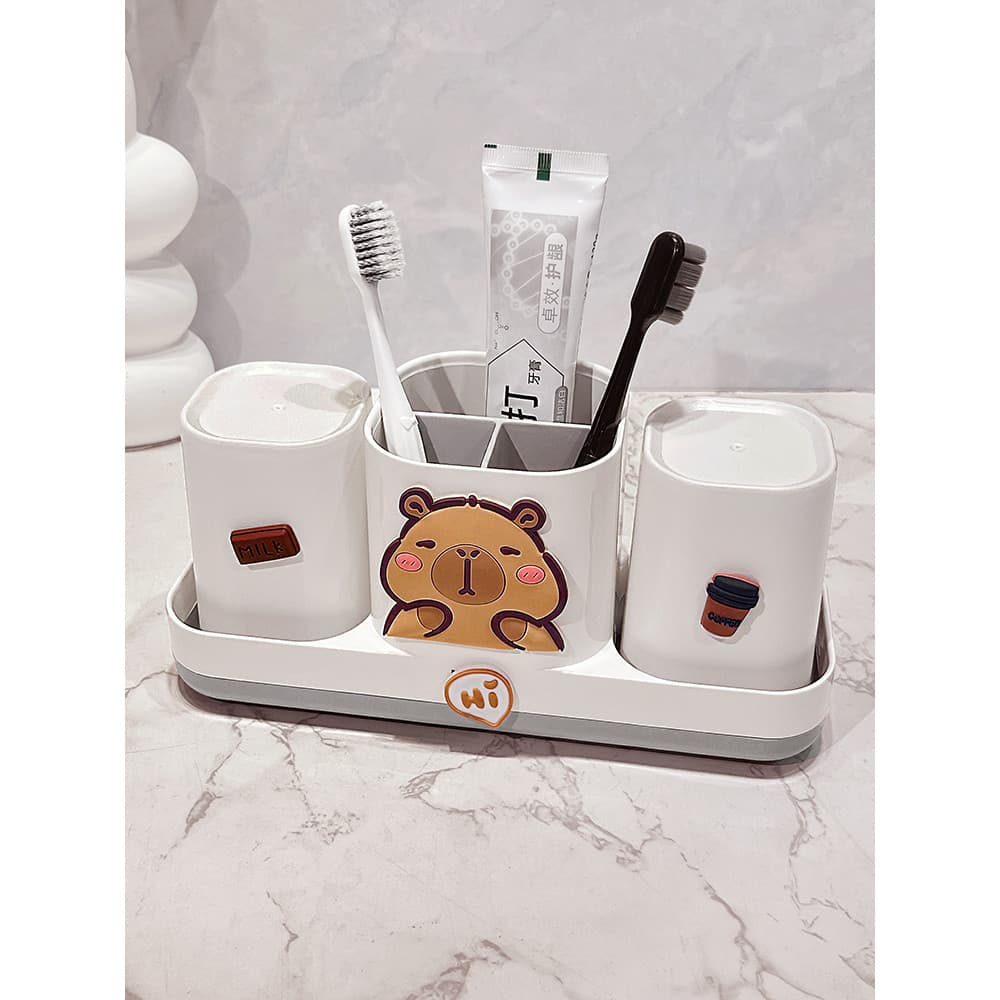 Copo para enxaguatório bucal, prateleira para escova de dentes, conjunto fofo de desenho animado Kapibara, copo de escov