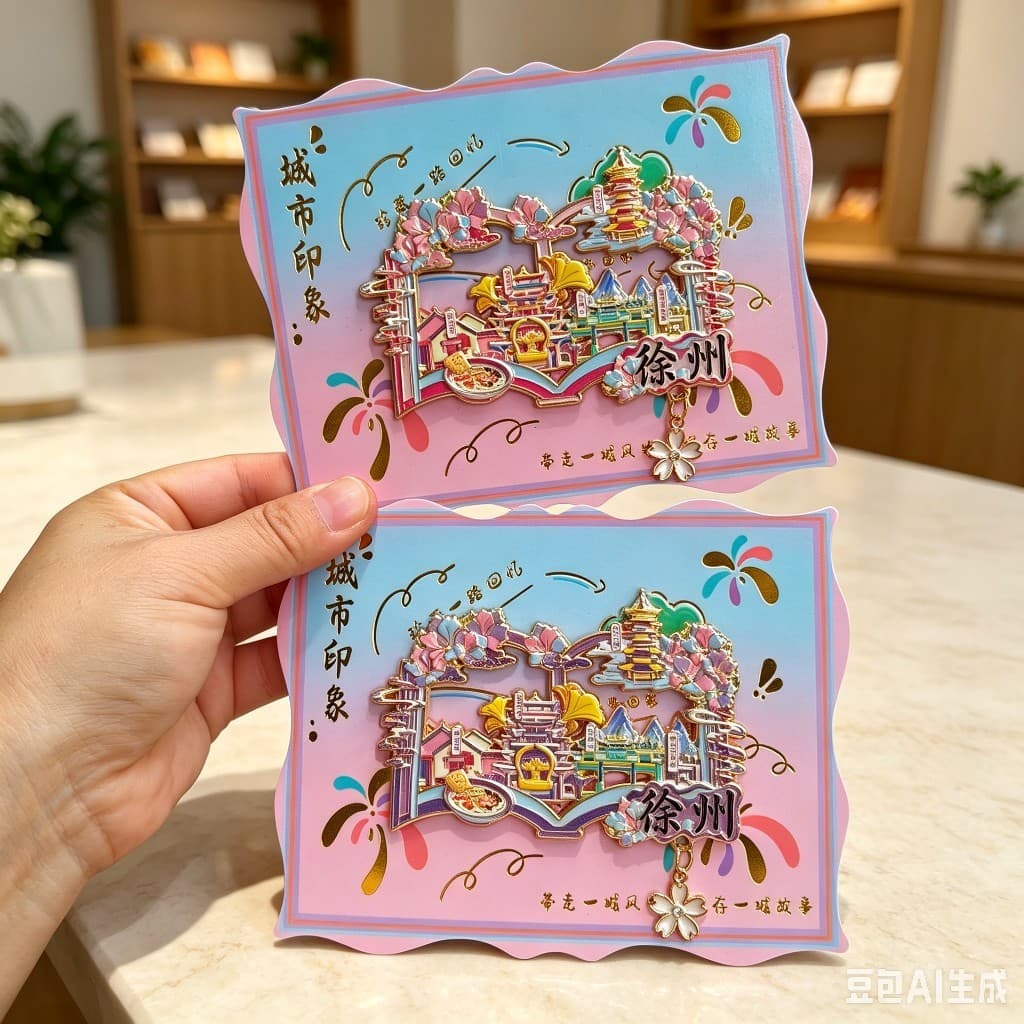 Ímãs de geladeira 3D com símbolos turísticos da cidade de Wencheng, adesivos metálicos em relevo e impressos em cores de