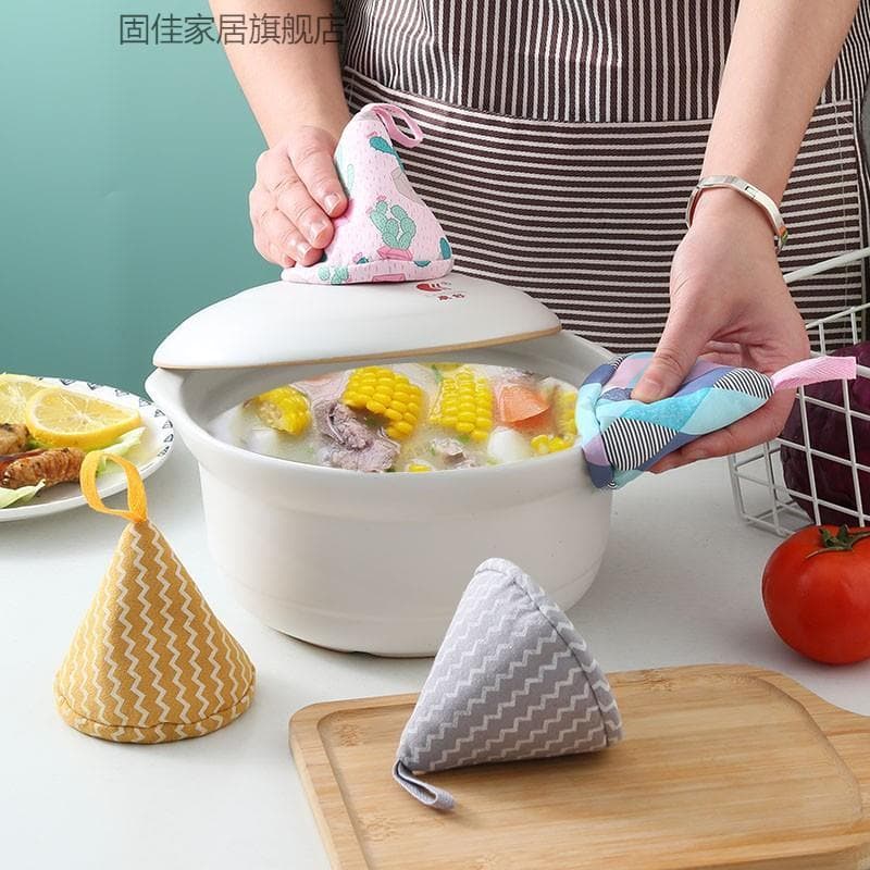Japonês bonito triângulo Anti-escaldante pote tampa cozinha pote alça caçarola esmalte pote de ferro fundido Earmuffs is