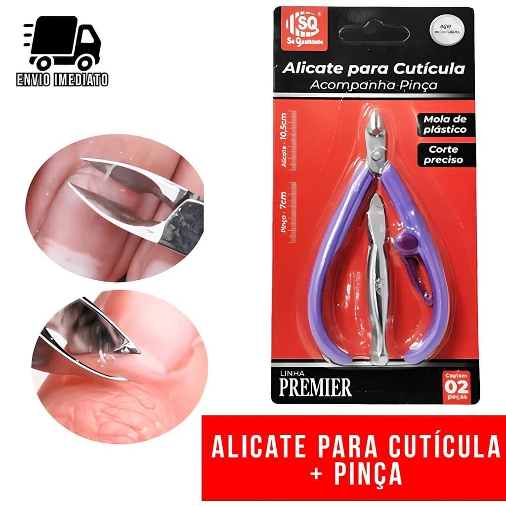 Alicate de Cutícula + Pinça Sobrancelha Profissional Kit Manicure Salão de Beleza