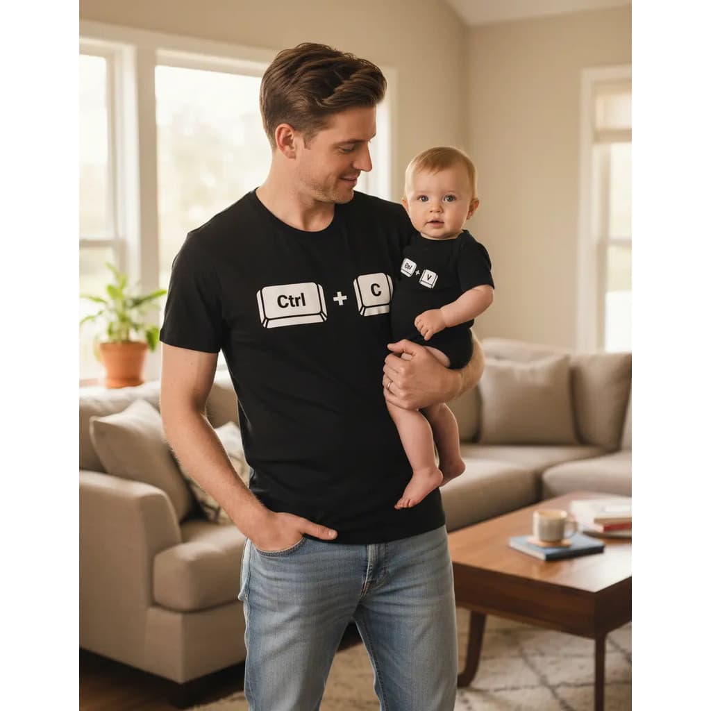 Kit Presente Dia dos Pais Kit Camisetas Tal Pai Tal Filho - Ctrl+C & Ctrl+V, Estampa Criativa Divertida Cor Preto Infant