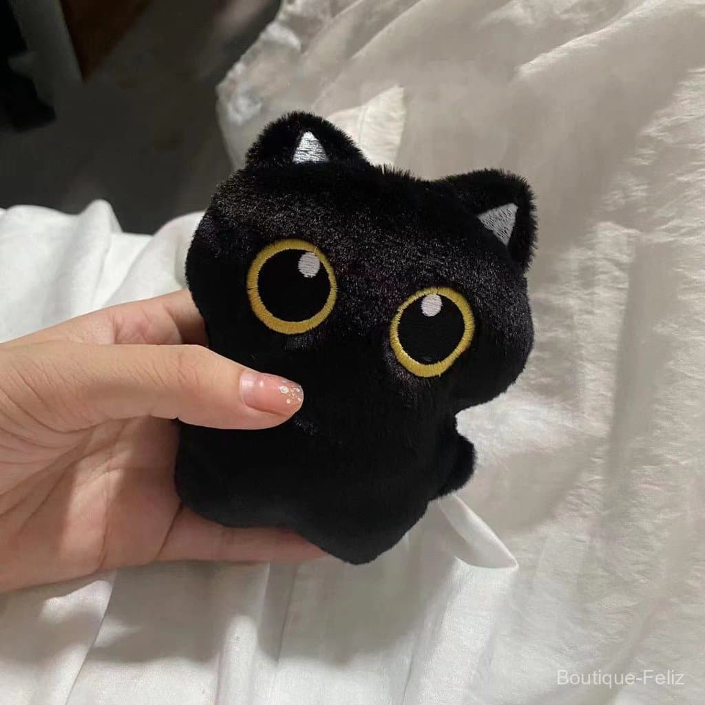 Brinquedo de Pelúcia de Gato Preto Fofo de 10cm, Pequena Boneca, Almofada Macia para Meninos e Meninas