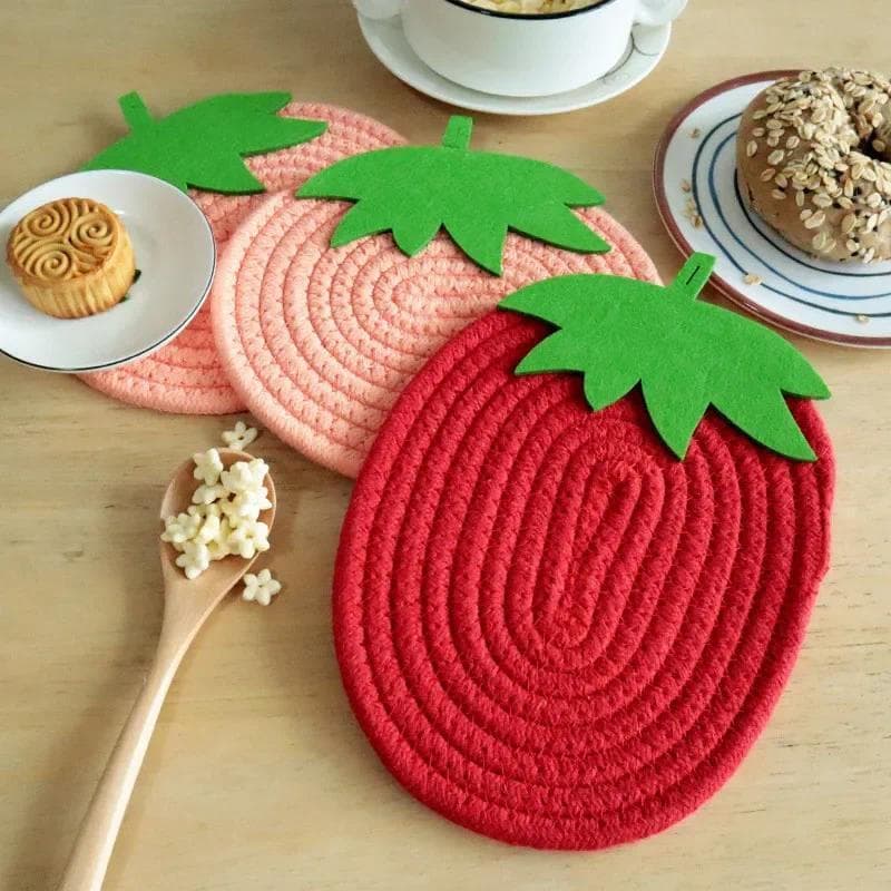 1Pc Engraçado Morango Fruta Forma Algodão Placemat Mesa Bebida Xícara De Chá Coaster Pote Titular Decoração Para Casa