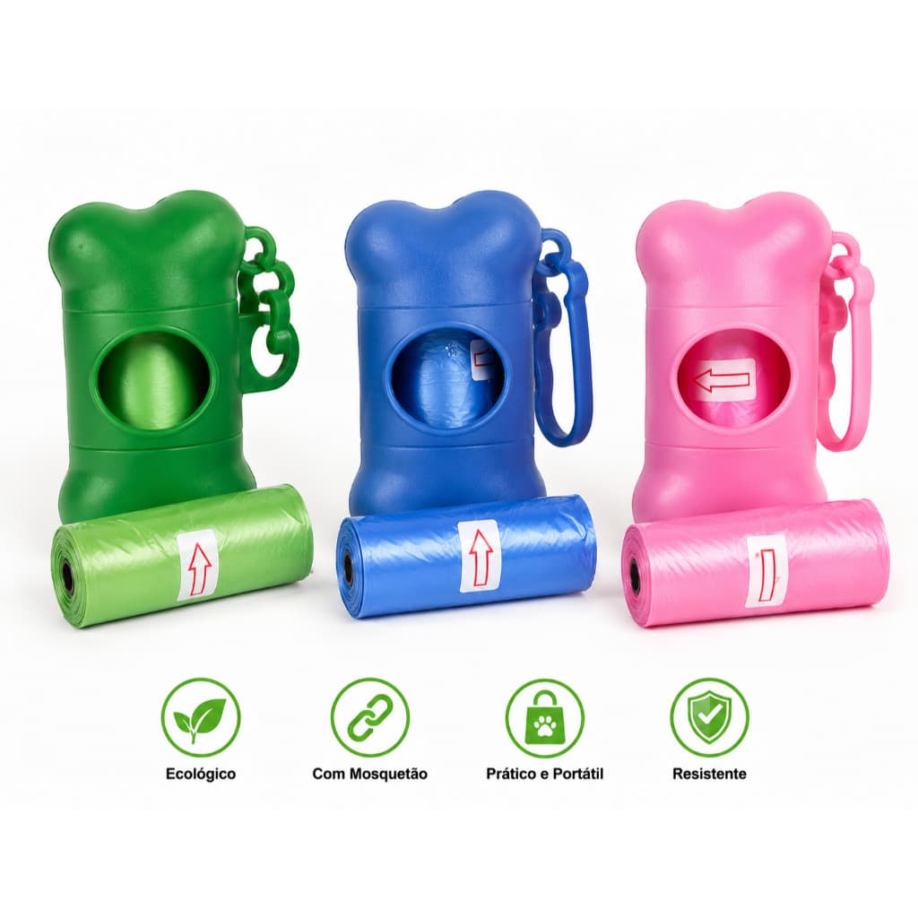 Kit Cata Caca Com 2 Sacos Porta Saquinho Pet Cães Gatos Cachorro Recolher Coc